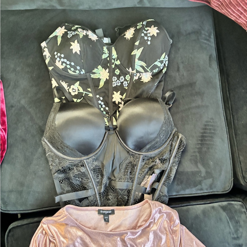 Express Black Floral Lace Corset- set of body suits